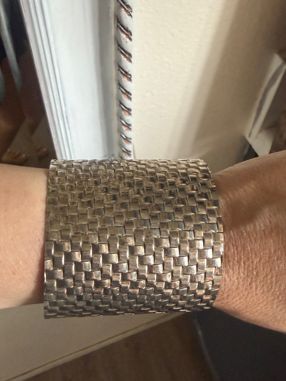 Vintage Sterling Silver Woven braided large Metal Cuff Bracelet